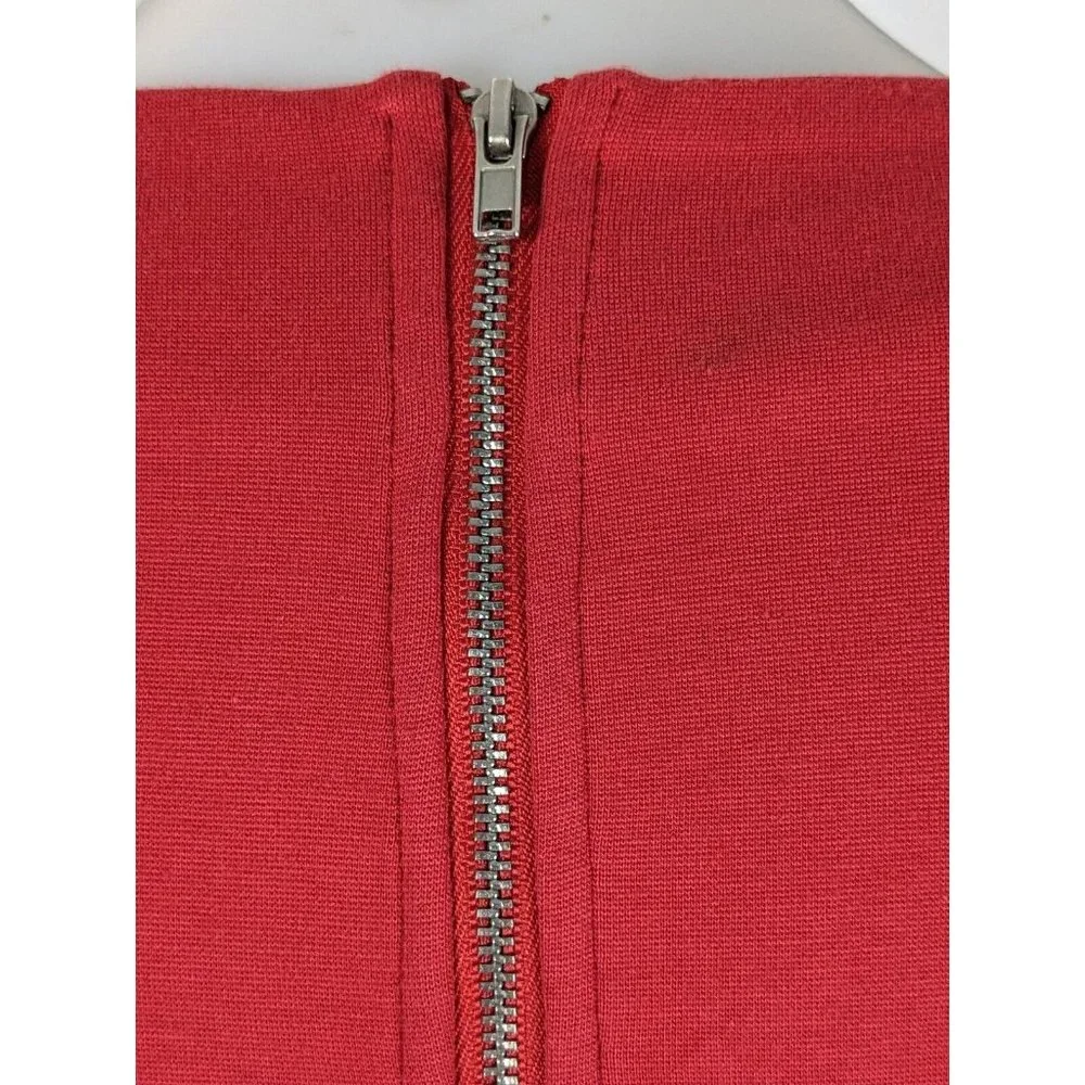 Portmans Womens Top Size Medium Red Long Sleeve V-Neck Zip-up Fitted Blouse - Picture 5 of 9